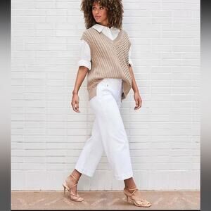 Spanx White Stretch Twill Cropped Wide Leg Pant Small Preowned Chic Casual